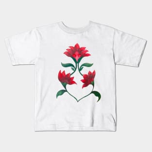 Hand drawn red floral motif Kids T-Shirt